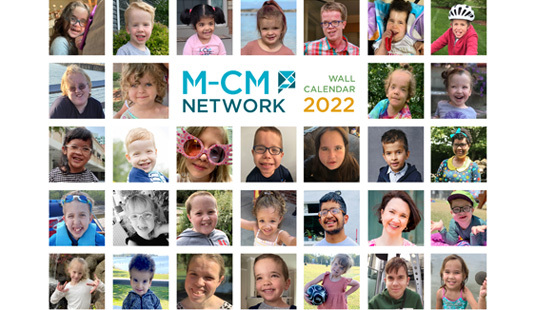 cover of 2022 calendar with faces of many M-CM patients in a grid