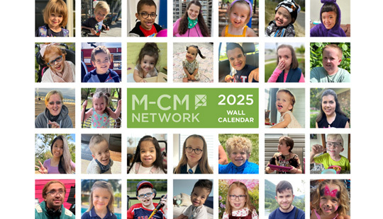 cover of 2025 calendar with faces of many M-CM patients in a grid